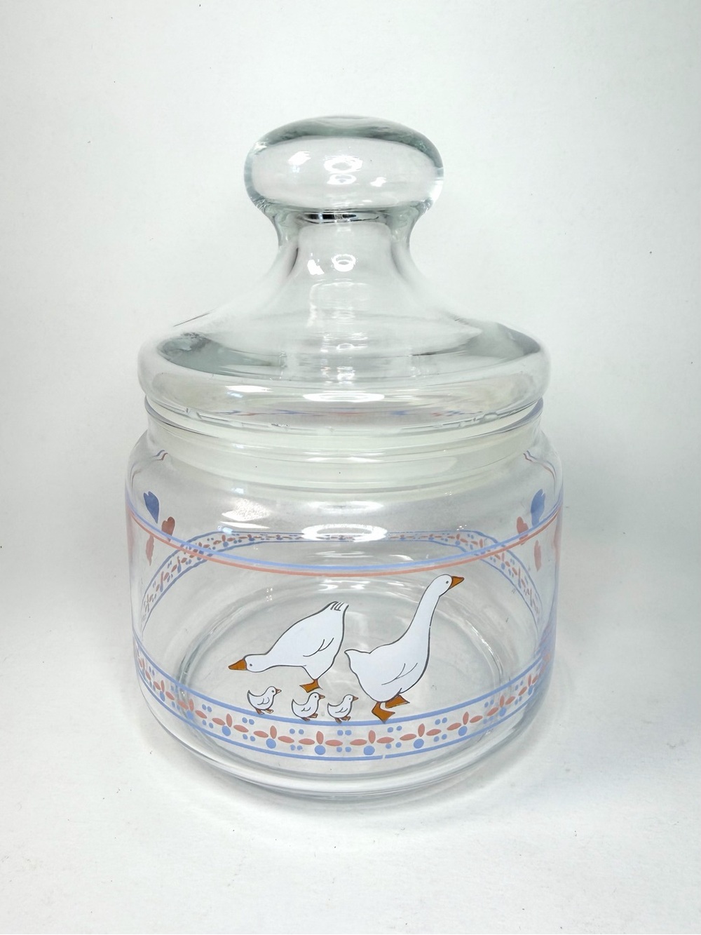 1980s Vintage Luminarc Goose Country Kitchen Glass Apothecary / candy Jar